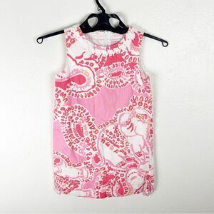 LILLY PULITZER Girls Trunk In Love Elephant Print Classic Shift Dress, Size 8